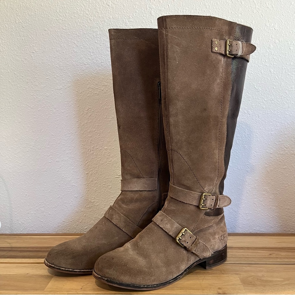 UGG Cydnee Tan Brown Leather Tall Riding Boots Women's 7 Sheepskin
